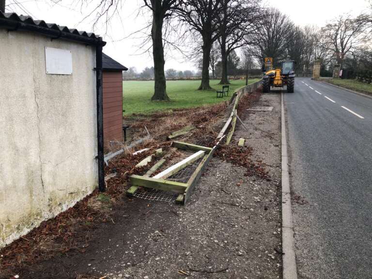 Carnage down at HQ, fence smashed down and a roller on the other side of the road! #moderndaybellends
