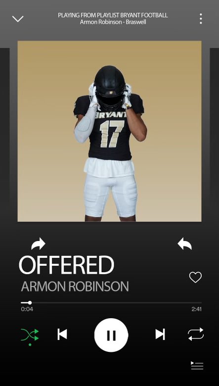_armonrobinson's tweet photo. After a great conversation with @CoachBarese1 , I’m blessed to receive my first D1 offer from @BryantUFootball ⚫️📣🐶 @CMerrittMT @jacobpardonnet @StevenD513 @Coach_Spoerl @CoachSneed1 @Coach_Cmoore @FlightSkillz @TrustMyEyesO https://t.co/jfD26ANDIN
