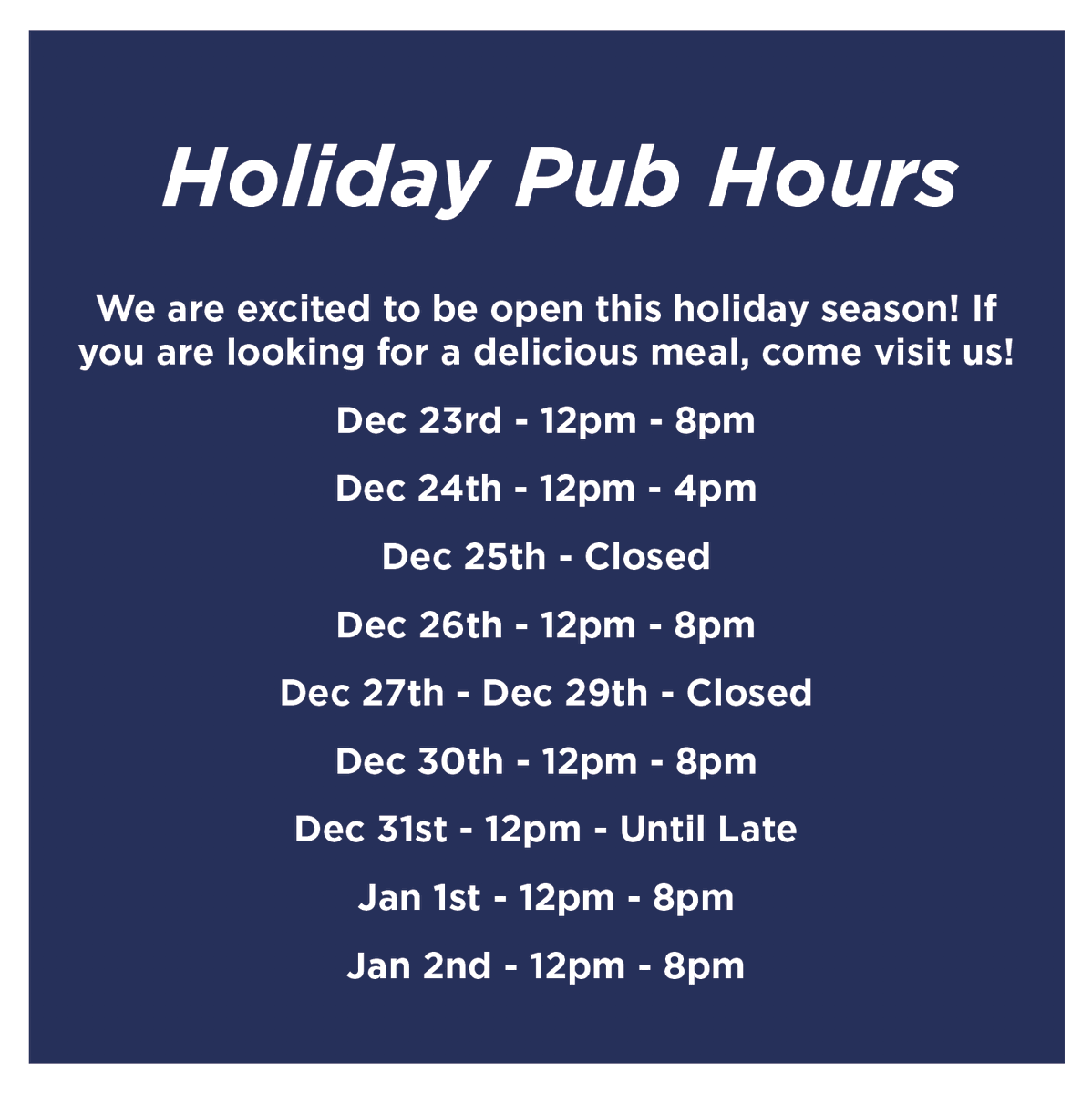 Backeddy_Resort's tweet photo. We are excited to be open this holiday season! Take a break from cooking and enjoy a delicious meal at our Backeddy Pub. 🍴🥘 🍔 🍷 https://t.co/HSCYyCSZ21