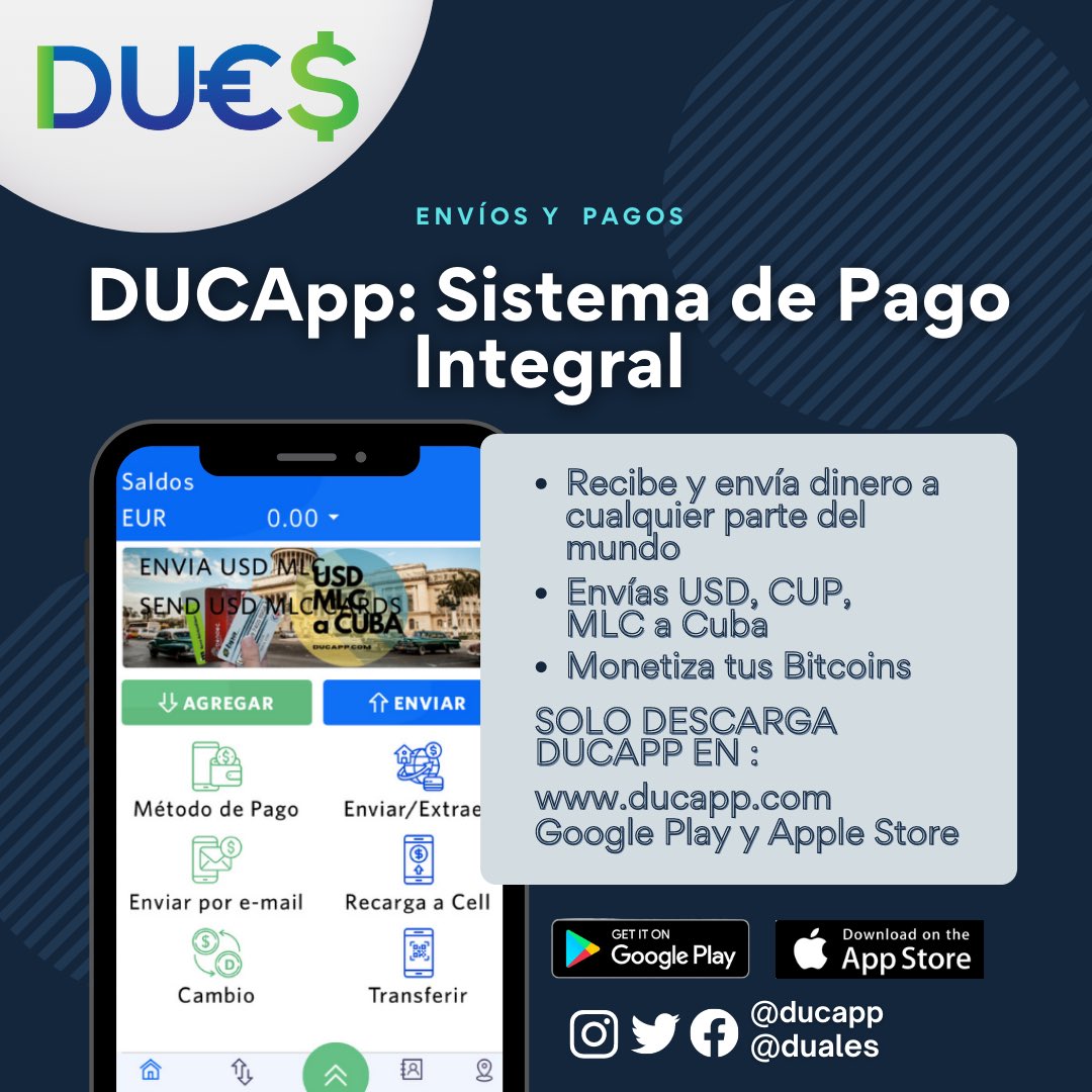 DualesDuc's tweet photo. 👉 #DUCApp es una plataforma de pago integral basada en tecnología financiera, para #pagos locales e internacionales y cambio de #divisas.
👇👇👇
DESCARGA la app disponible en #GooglePlay y #AppleStore.😉
Contáctanos en 👇
🌐https://t.co/Hxm0GTeBfM
📱 +1 888-888-8908 Ext 152 https://t.co/lfEWGZclvQ