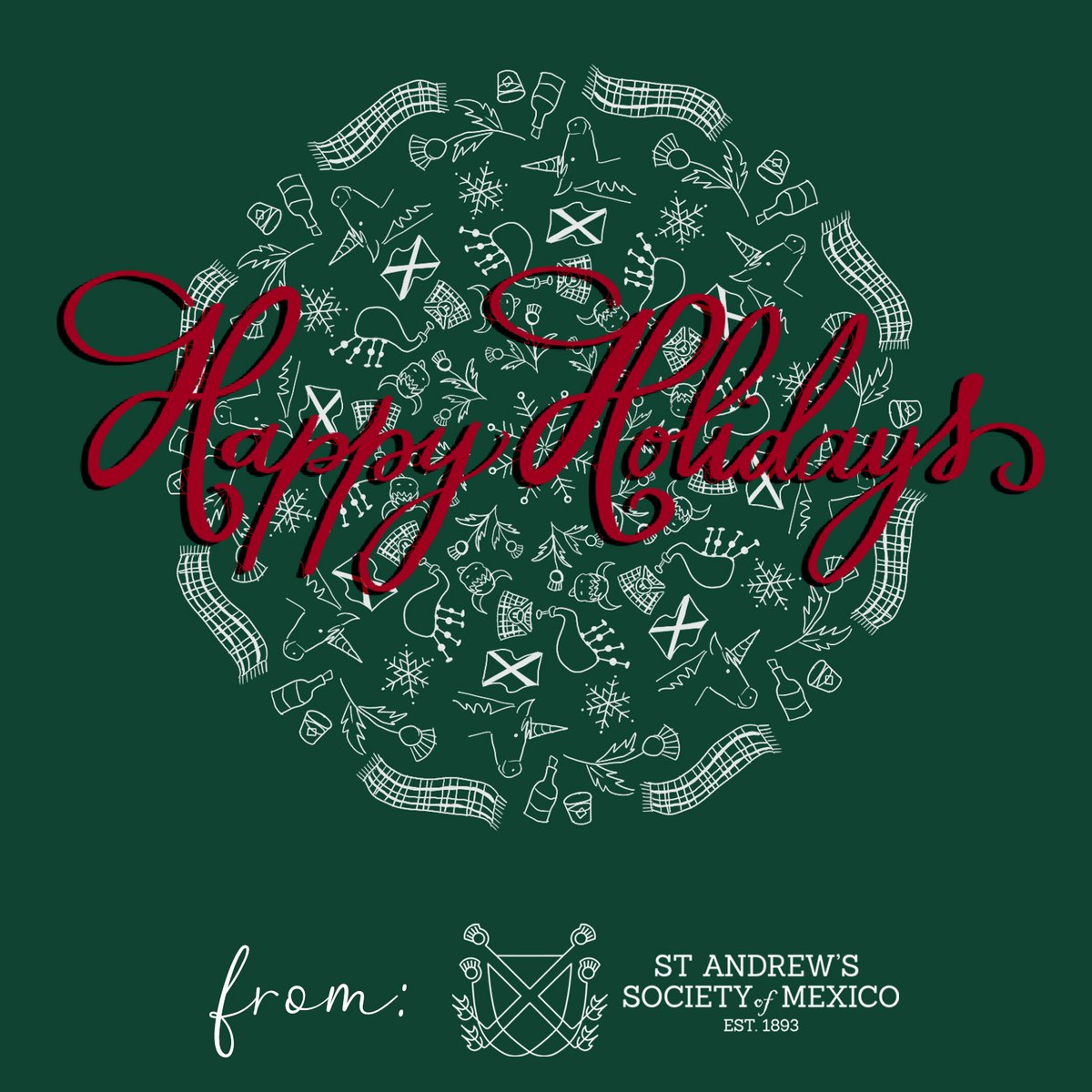 standrewsmx's tweet photo. Wishing you all the peace, love and joy in this Holiday Season!
Nollaig Chridheil agus Bliadhna Mhath Ùr!
Yours aye
The Saint Andrew's Society of Mexico
#ScotlandinMexico #Scotland #ScotlandisNow https://t.co/jgY36CMI9Q