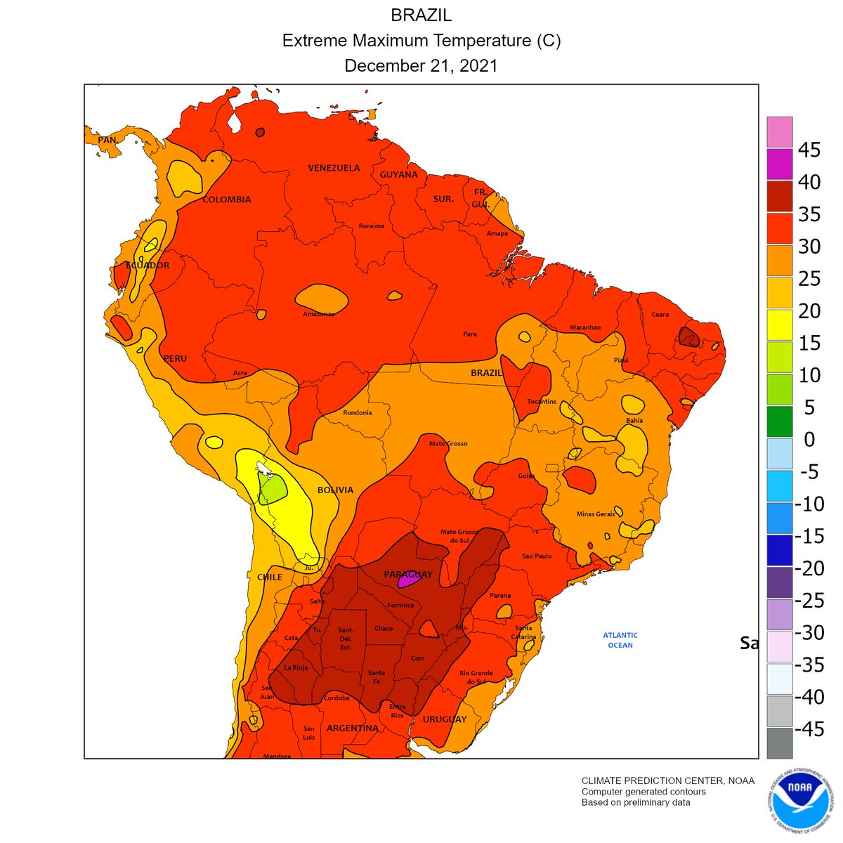siqueiradaniele's tweet photo. Summer is hot in #Brazil, no doubt. But 35-40ºC in the west portion of the southern states, combined with little rain, are a tragedy for #soybeans and #corn in the region. Still a record production in Brazil, but… it changes some mkt dynamics. https://t.co/Y5ypDPtl70