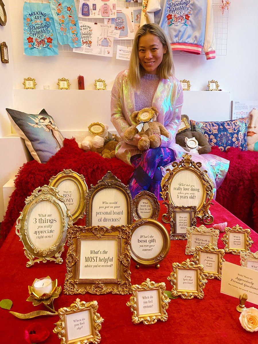 byalicelee's tweet photo. and @ConnieCurious created this fantastic display of “aggressively personal questions” - including some mounted on teddy bears (v absurd and cute)

I think that this could be a traveling exhibit at cafes, workspaces, cozy living rooms.. just throwing this out into the universe! https://t.co/ywnYRtIycJ