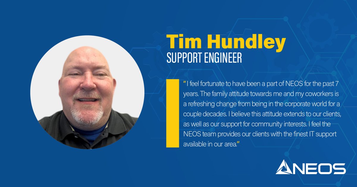 teamNEOS's tweet photo. We are excited to introduce Tim Hundley, NEOS Support Engineer. Tim is proud of the family-like culture at NEOS and the exemplary service provided to our NEOS clients 24/7. We are thankful to have Tim on #teamNEOS!! https://t.co/ObA9Bu7TvX
