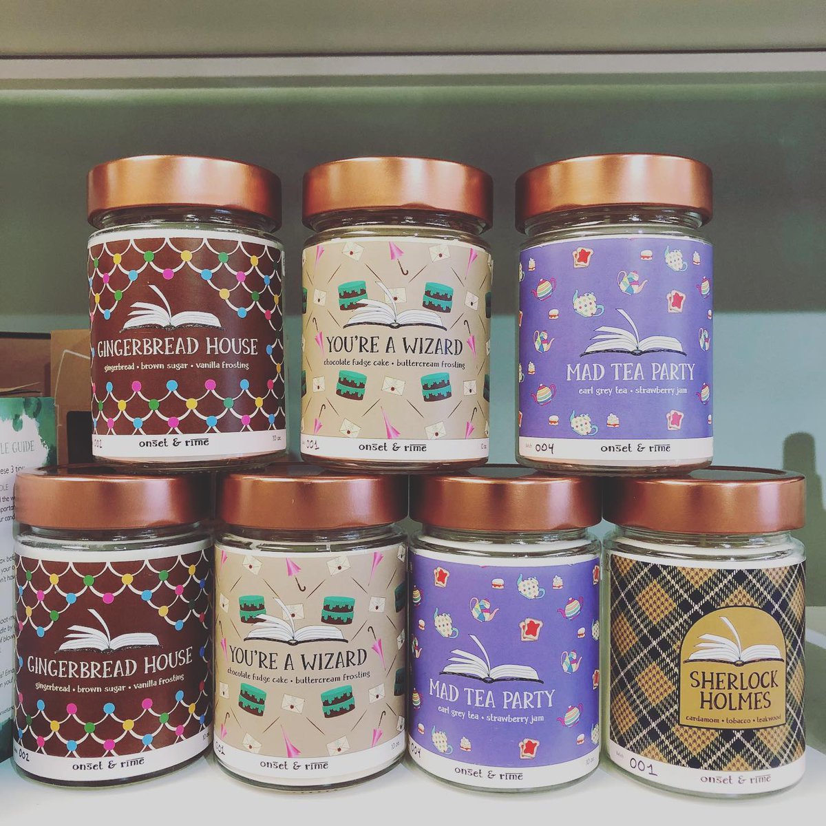We ❤️ these Onset &amp; Rime candles! Inspired by beloved stories like Harry Potter and Alice in Wonderland, they make the perfect gift for the book lover in your life! #WomenInBusiness #HandmadeCandles #BookLover 📚