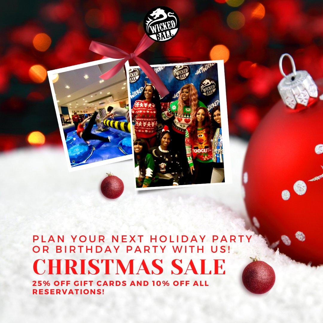 WickedBallChi's tweet photo. 🎄Our Christmas Sale is LIVE!🎄
25% off gift cards and 10% all reservations!🎄
Plan your next Holiday Party or Birthday Party with us!🎄
#wickedball #wicked #wickedballchicago #bubblesoccer #lasertag #nerfguns #nerfgunwars #dodgeball #wipeout #arcades #arcadegames #letsgetwicked https://t.co/5TN08BE6V5