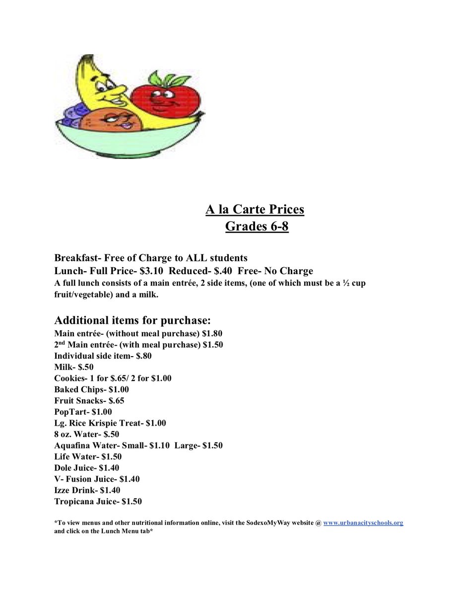 UrbanaYES's tweet photo. Additional lunch information about offerings and a la carte pricing is available on the @UrbanaOHSchools website. @UrbanaElem_OH @UrbanaJH_OH @UrbanaHS_OH https://t.co/YknlCBSRrD