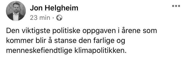 Den menneskefiendtlige klimapolitikken er den som ikke tar innover seg at klimaendringer truer livsgrunnlaget vårt