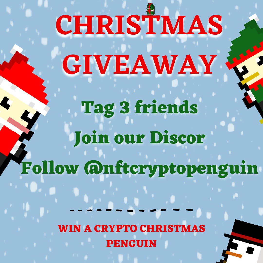 🎅CHRISTMAS GIVEAWAY🎅
1) tag 3 friends 
2) join our DISCORD
3)follow @nftcryptopenguin 
_________________________________
WIN A CHRISTMAS CRYPTO PENGUIN🐧🐧🐧🐧🐧🐧🐧🐧🐧🐧🐧🐧
#nftcollector #NFTs #NFT #NFTGiveaway #NoGasFees #opensea
