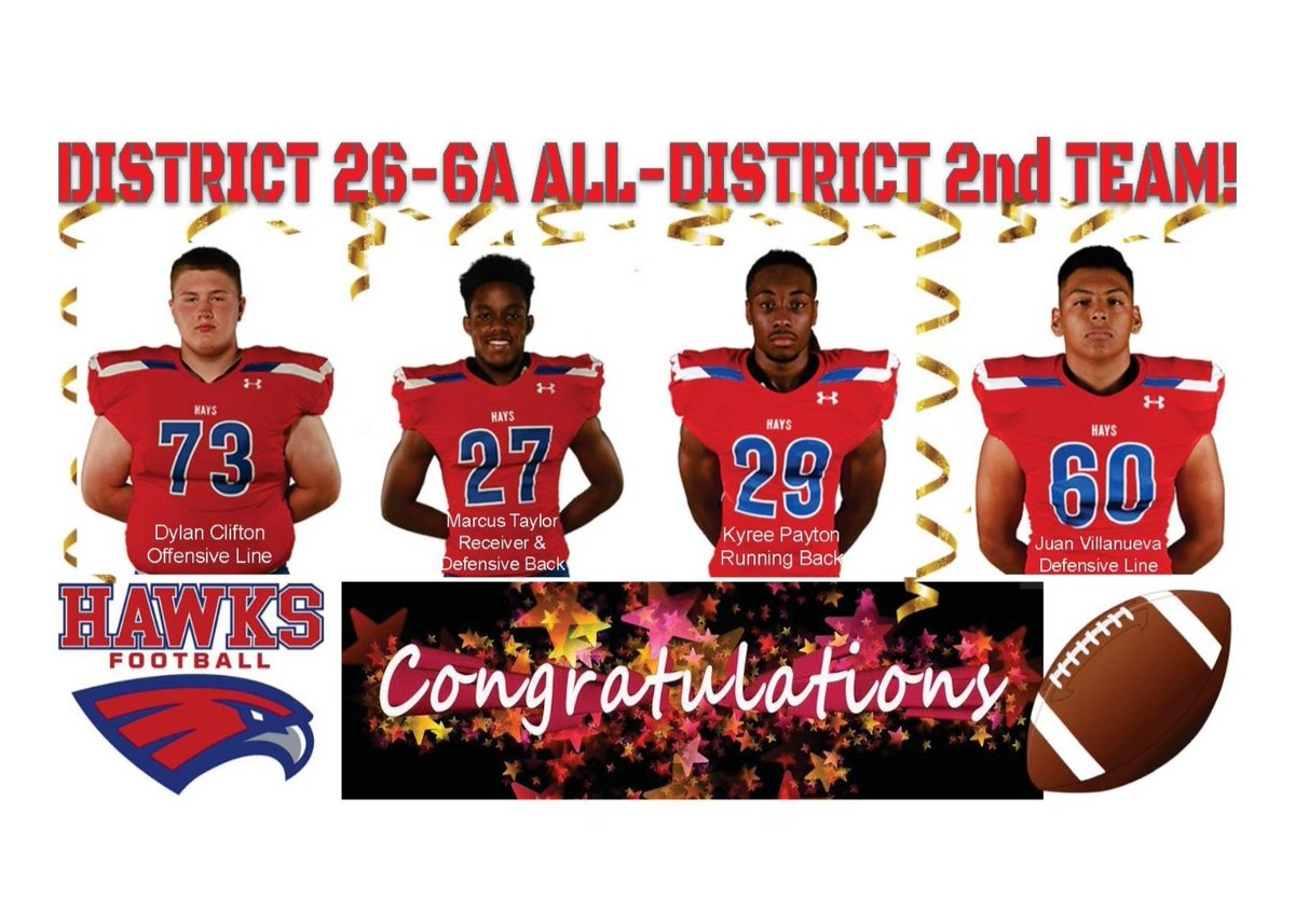 BIGDYL_73's tweet photo. So honored to receive 26-6A 2nd Team All-District OL and Academic All-District. This would not be possible without my Coaches, teammates and family, who help me to improve daily. #hardworkpaysoff #bigskill #oline #studentathlete @Hays_Hawk @FlxAtx @RecruitsCenTex @LoneStarPrepsTX https://t.co/mQDTXqbodH
