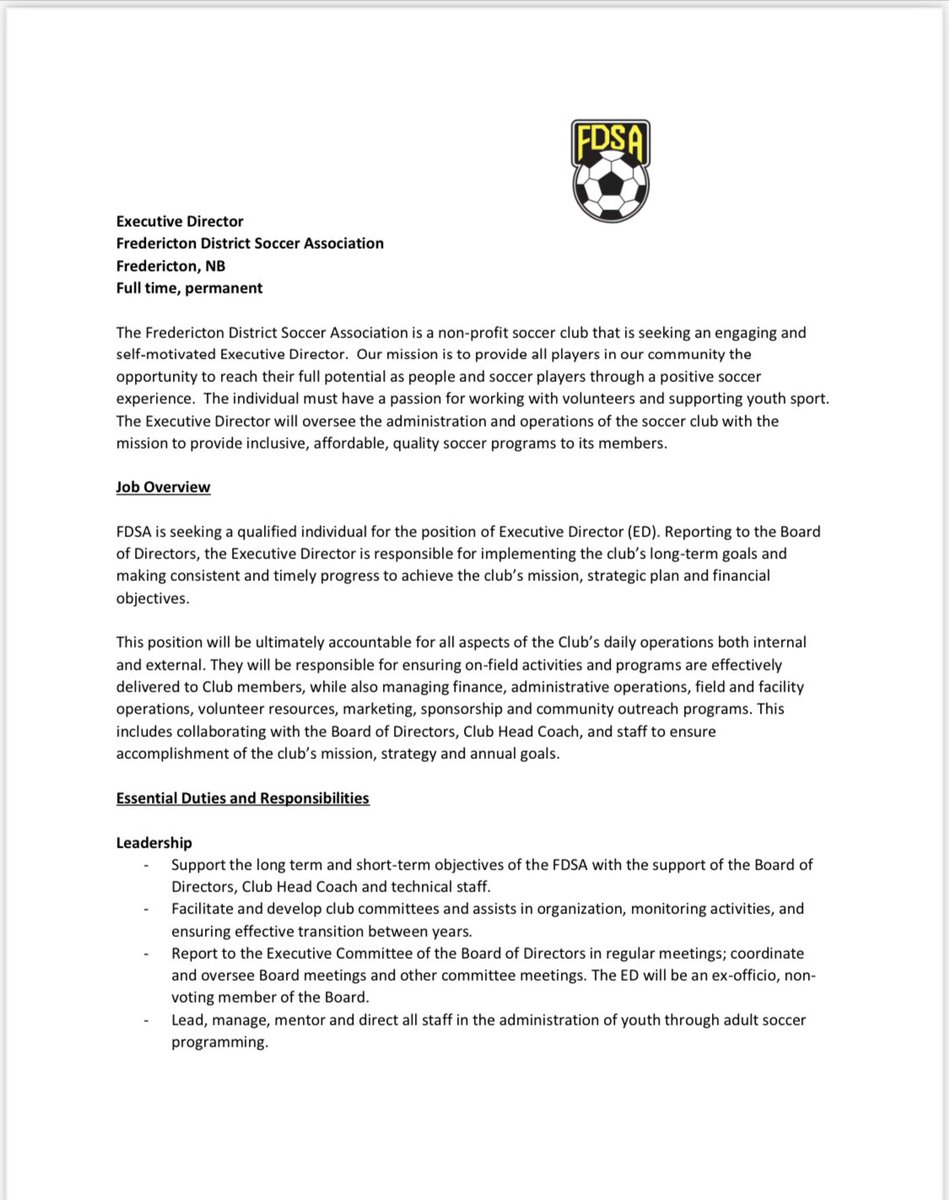 fdsasoccer's tweet photo. We are hiring for the position of EXECUTIVE DIRECTOR. Please apply via email to: secretary@fdsa.org

Only those candidates considered for an interview will be contacted. https://t.co/wTCrOcVatD