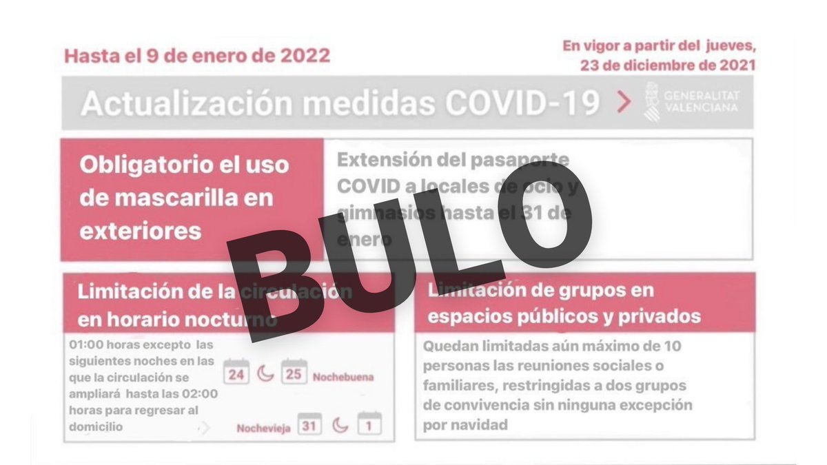 generalitat's tweet image. ⚠️ ATENCIÓ⚠️

❓ T'ha aplegat aquesta o una altra imatge semblant per Whatsapp?

⛔ Són un '𝗕𝗨𝗟𝗢' respecte a les Mesures #COVID19 ❗

🔎✅ Verifica SEMPRE la informació pels canals oficials de la Generalitat Valenciana

🚫 #StopBulos