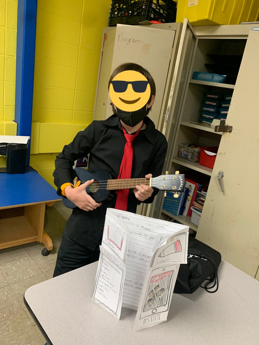 MsLeonardoClass's tweet image. Some 4th and 5th grade ELA classes had their living wax museum today. Students have been researching and reading biographies and today they dressed up as their person. We had everyone from the Beatles to Thomas Edison to Malala to Anne Frank📚