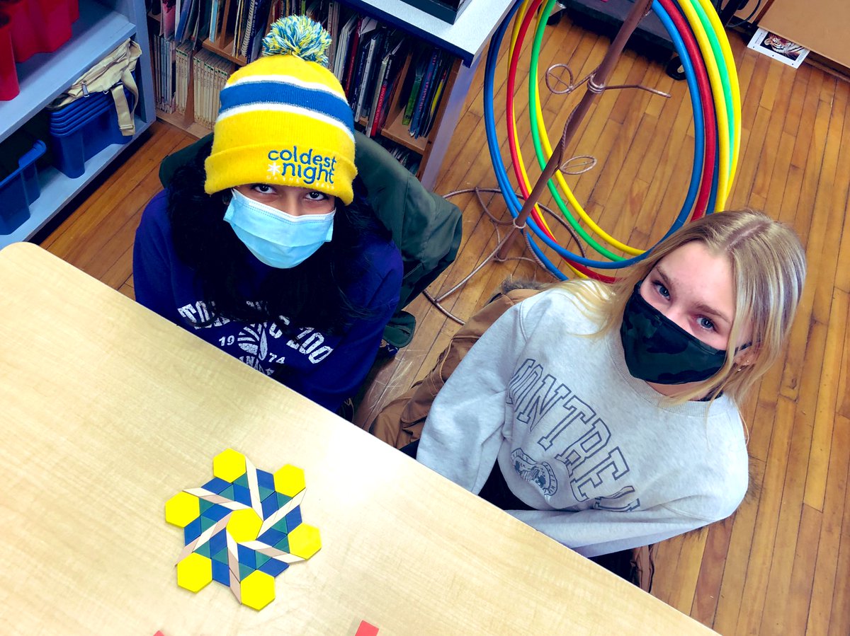 MrKSDyck's tweet photo. On their second day of creating rotationally symmetrical designs with #DeciBlocks and #PatternBlocks, Grade 6/7s @PortWellerPS were asked to create designs with #RotationalSymmetry of order 6 but with NO #LineSymmetry. #Math #Geometry #SpatialSense https://t.co/2ZzV5c4Zft