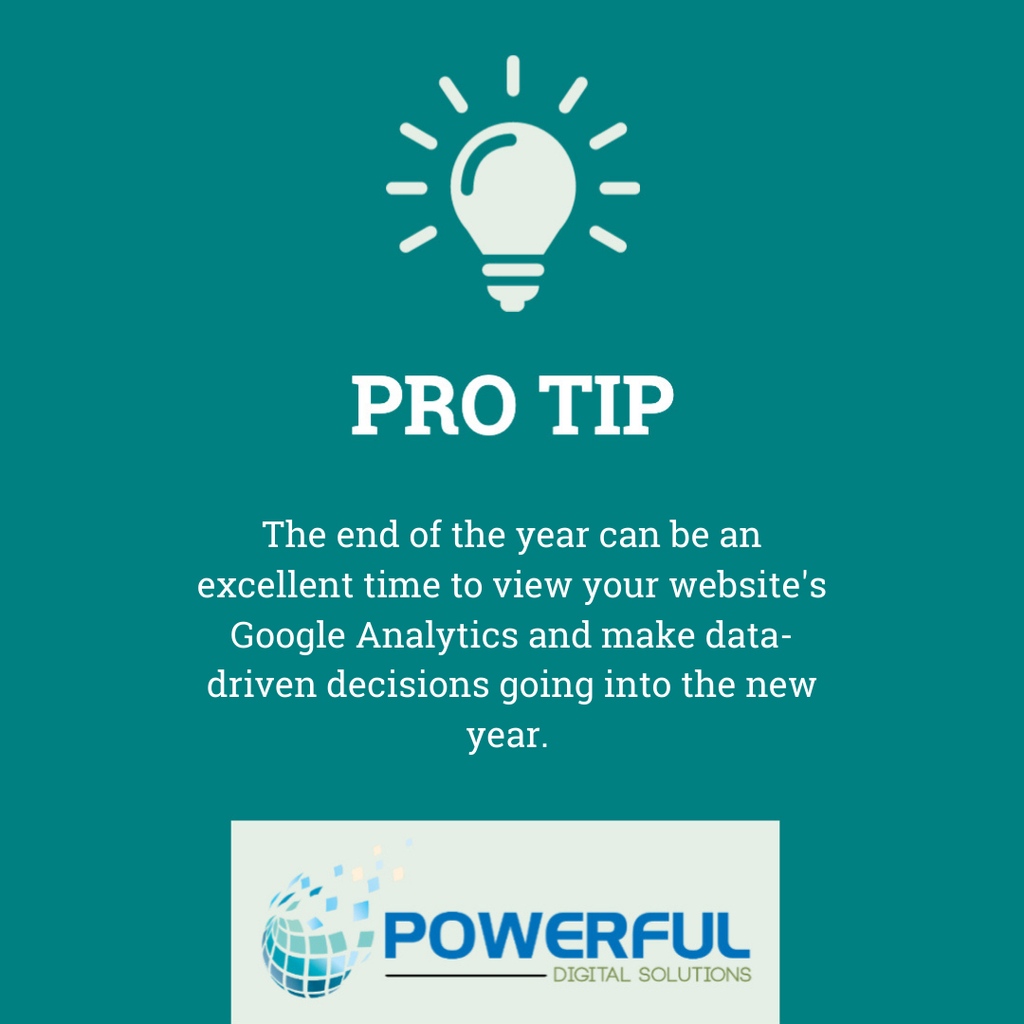 PowerfulDS's tweet photo. The end of the year can be an excellent time to view your website's Google Analytics and make data-driven decisions going into the new year. 

#PDSProTip #WordPressWebsites #GoogleAnalytics #BusinessWebsite #EndOfYearReview https://t.co/QQmi78ha9D