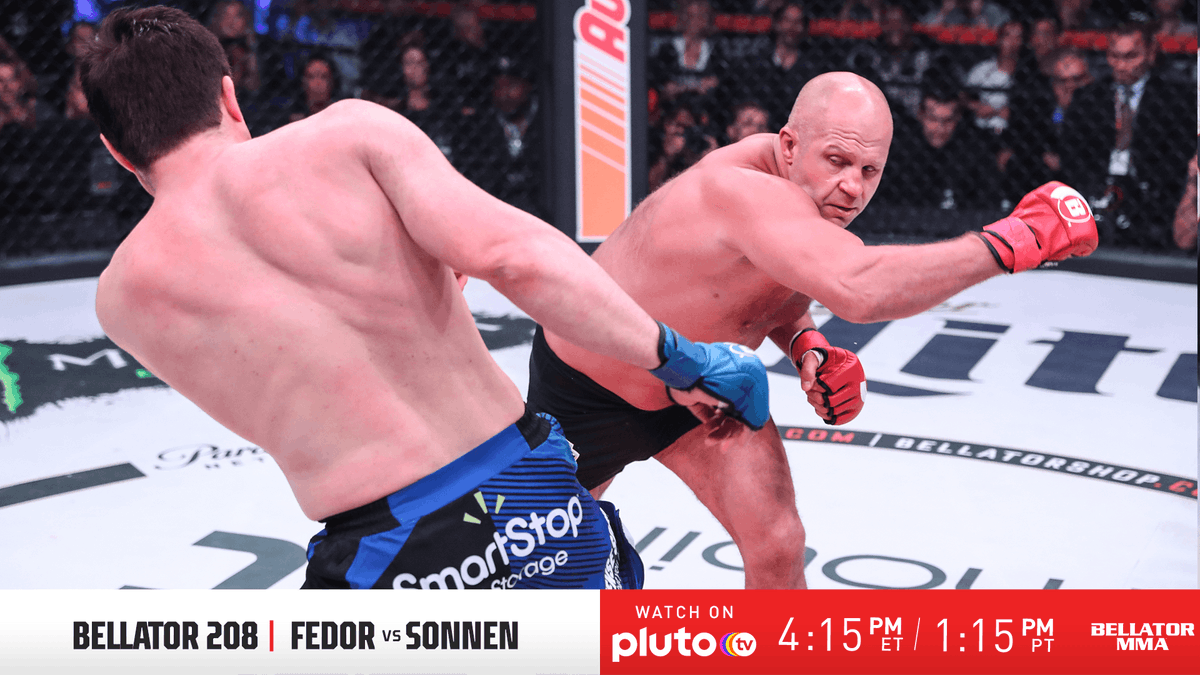 BellatorMMA's tweet photo. It's a heavyweight brawl and the culmination of the #Bellator Heavyweight World Grand Prix.
#Bellator208 and Fedor vs. Sonnen kicks off NOW on @PlutoTV!
Check it out right now for free! 👇
📺 https://t.co/U7z88nST6W https://t.co/itOnJ65cCB