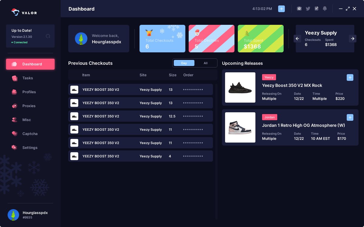 Easy morning and quick checkouts
bot: <a href="/ValorAIO/">Valor</a> <a href="/VeloxBots/">Velox</a> 
proxies: <a href="/AquaProxiesIO/">Aqua Proxies</a> <a href="/OculusProxies/">S</a> <a href="/ChiCooked/">Chi Proxies</a> 
gmails: <a href="/AquaProxiesIO/">Aqua Proxies</a> 
server: <a href="/308Solutions/">308 Solutions</a> 
group: <a href="/WeAreMalice/">Malice</a>