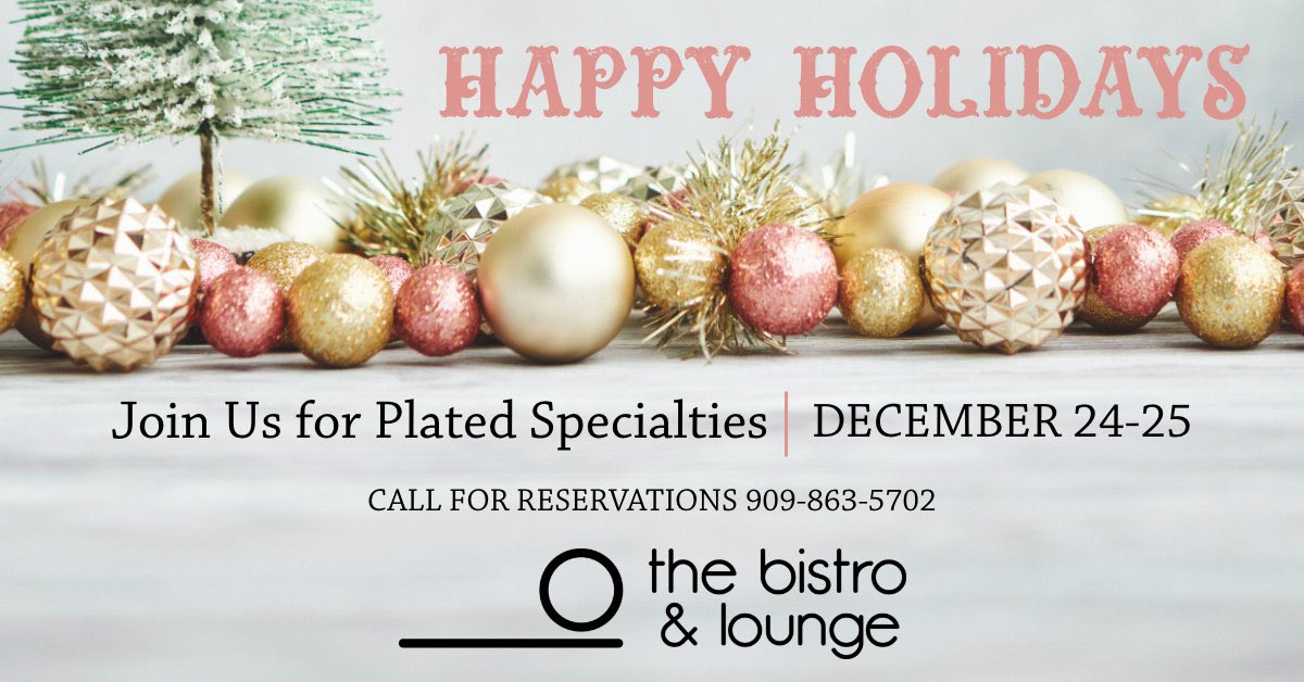Spend your holiday with us and enjoy our Plated Specials December 24th-25th inside the bistro. Book your reservation today! 🍽️ 🤗