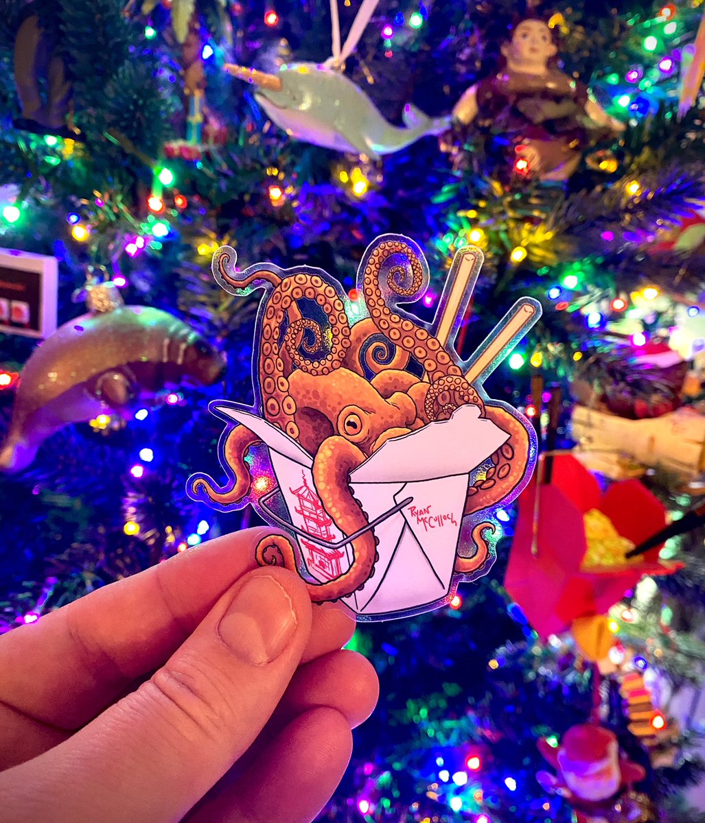 Studio1018's tweet photo. “Wok-topus” clear sticker is getting into the Christmas spirit!!!

Available in my “Spicy Eastern Foodimals” sticker pack! Etsy link in my bio

#cephalopods #sticker #stickers #clearstickers #transparentsticker

Printed by @StickerApp https://t.co/XoWpjpp3JS