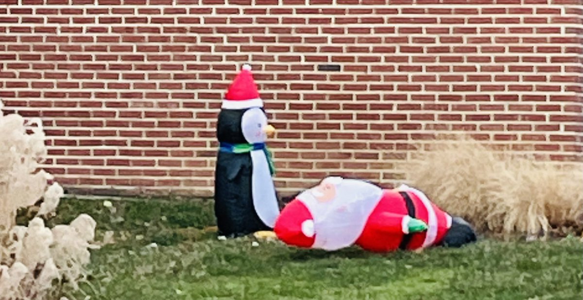 bilgema's tweet image. Two 🎅🏼 down in the neighborhood today. Should I call the authorities? 😜 Frosty &amp;amp; the 🐧 unable (or unwilling) to lend a hand. 🤷🏻‍♂️ #inflatablegate