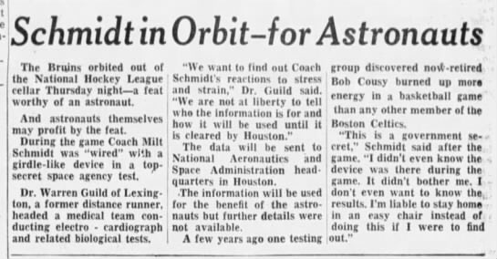 “Schmidt in Orbit - for Astronauts” (Dec 13, 1963)

“A few years ago one testing group discovered now-retired Bob Cousy burned up more energy in a basketball game than any other member of the Boston Celtics.” https://t.co/RgCcA4iifz