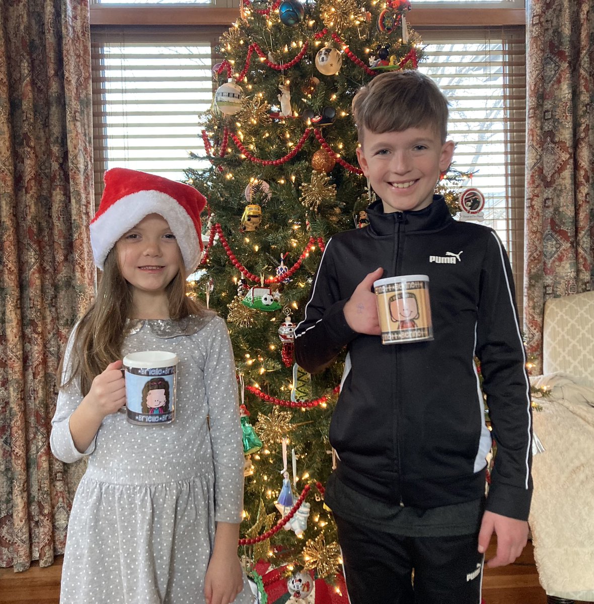 4 years ago “Miss Booz” gave Bennett and his class these adorable personalized mugs for Xmas. Today Mrs. Schwan gifted Brielle’s class with them too! We love @MrsSchwanKinder!