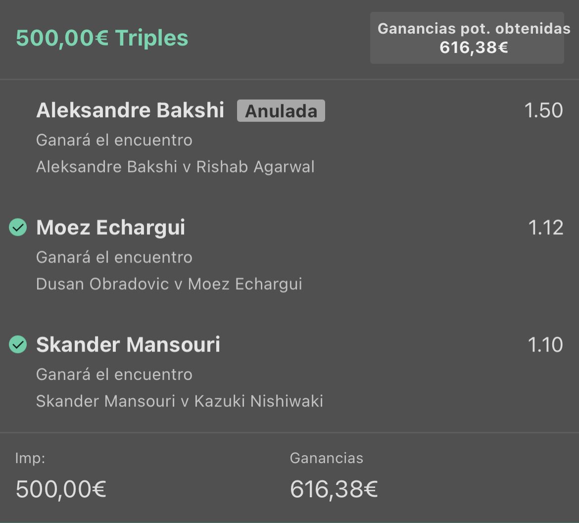 GansoBet's tweet photo. ✅🔵STAKAZO 5 CUOTA 1.80 🔵✅

Y NUEVAMENTE ACERTAMOS!!

Medio verde y medio nulo.Una pena la de Bakhsi que nos la anulan cuando iba 6-0 pero en el segundo set tuvo que tener alguna molestia. Pero aún así feliz por el lecturon de 10. https://t.co/NEi5e10YLU