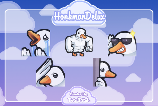 totalpitch_'s tweet photo. Commission for @HonkmanDeluxe !! Thank you so much for coming back and commissioning these geese! I don't think I'll ever be able to top the buff goose, but we all gotta peak somewhere, right? 🥚🍳

#TwitchEmoteArtist #emoteartist https://t.co/bLEGVUyq6W