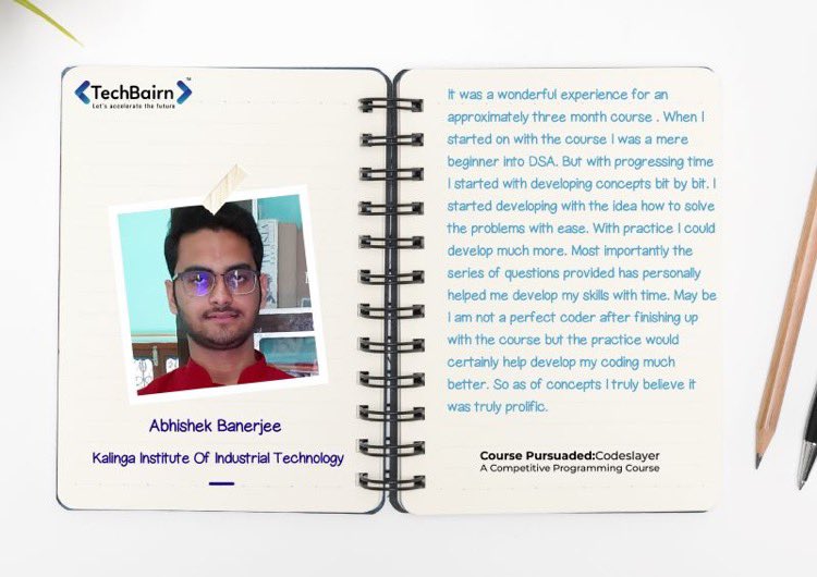 techbairn's tweet photo. Thanks, Abhishek Banerjee for sharing your experience with us.
We wish you all the very best in your future endeavours ✨
learn more about us at: https://t.co/M0idZSpLKN
#kudos #testimonials #experience #thankyou #education #startup #techbairn https://t.co/2RAXIiLxmR