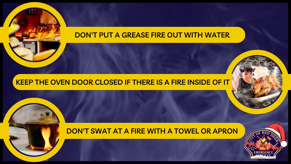 RedDeer911's tweet photo. We get many calls for #StructureFires that started from cooking. Don't leave your cooking or baking unattended. We want you to be able to celebrate #Christmas with a visit from Santa, not the fire department. If something does end up on fire call us at 911 right away.
#FireSafety https://t.co/3WWFFECYwL