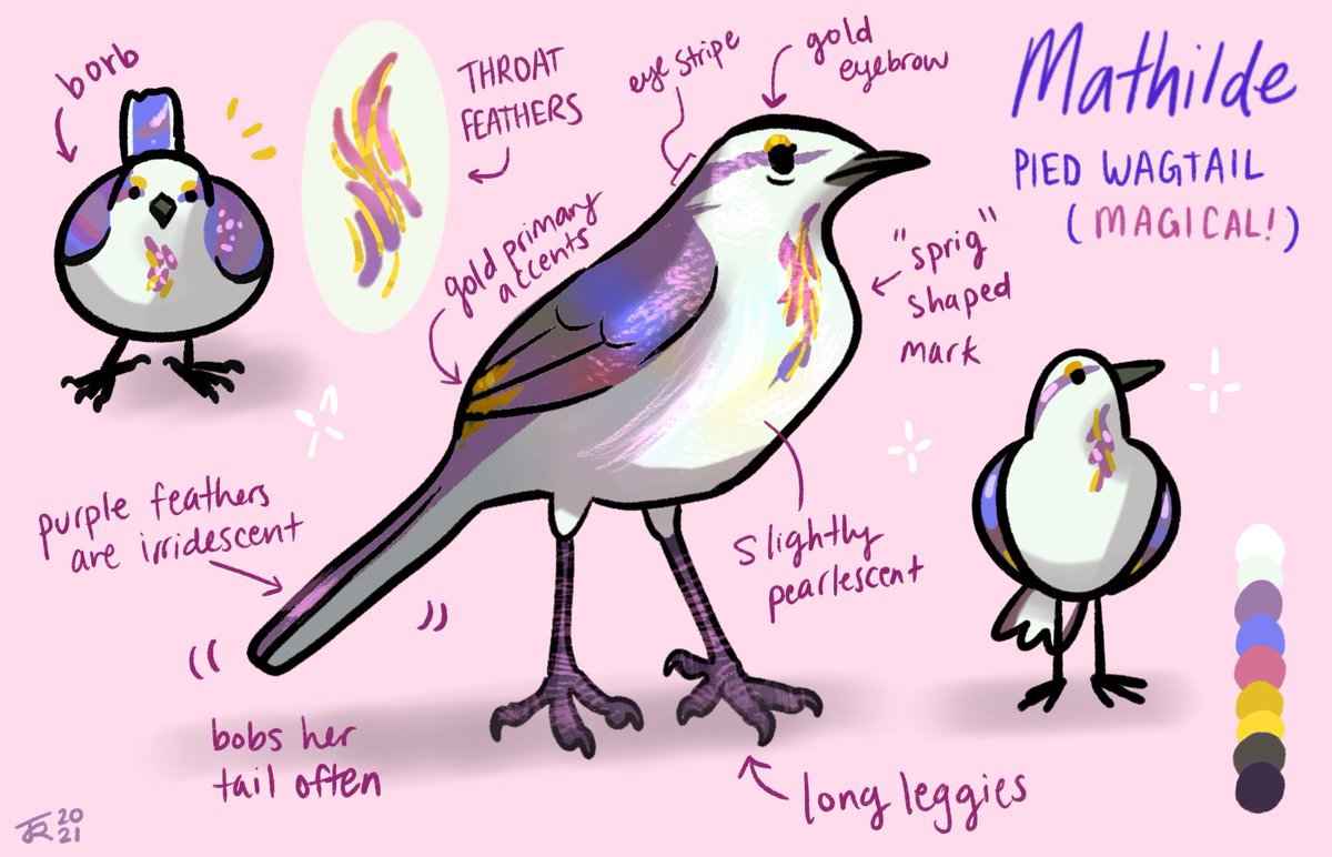 I made a bird OC!! Her name is Mathilde, shes a magical wagtail ✨🔮✨ 