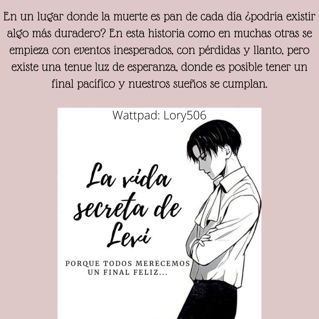 lory506's tweet photo. Hola mi nombre es Lory y estoy terminando de escribir un fanfic de SNK, tiene como protagonista a Levi Ackerman, espero puedan darse una vuelta por allá 
#fanfiction #Wattpad #leviackerman #fanfic #fanficsnk #AttackOnTitan https://t.co/el5kCoxoO5
https://t.co/6ePKC65OxB https://t.co/FqhJWK9VfI