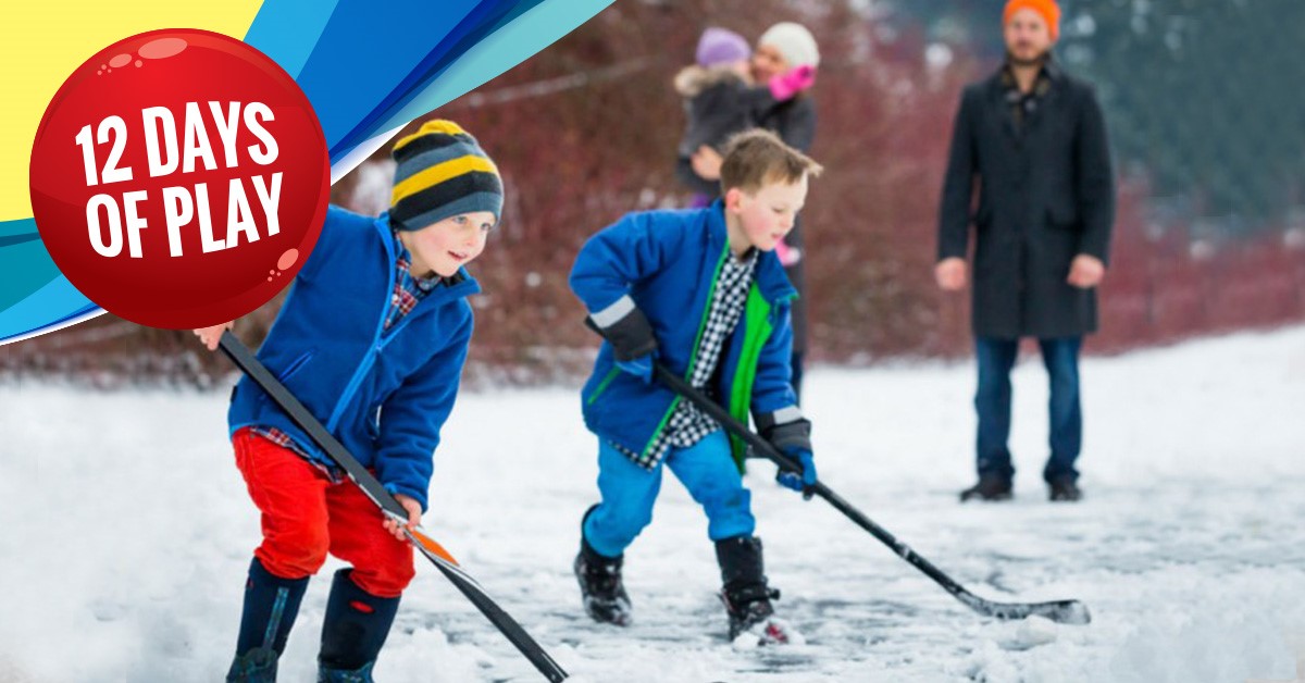 PLAYBruceGrey's tweet photo. Day 2: Take part in a Canadian tradition – hockey! If the snow isn’t falling quite as much as you’d like, family road hockey or ball hockey is just as fun! #12DaysofPLAY https://t.co/FRJGDHtQnZ