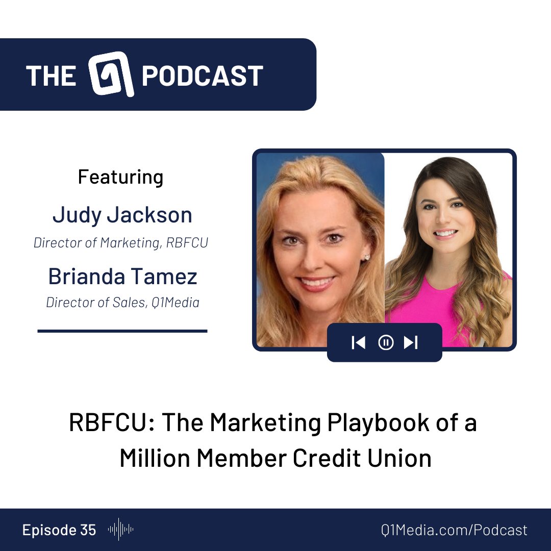 Our new episode of The Q is live! This episode features Judy Jackson, Director of Marketing at <a href="/RBFCU/">RBFCU</a>, the largest credit union in the state of TX, &amp; Brianda Tamez, Director of Sales at Q1Media. Click on ‘The Q Podcast’ button in the link in our bio to listen now!