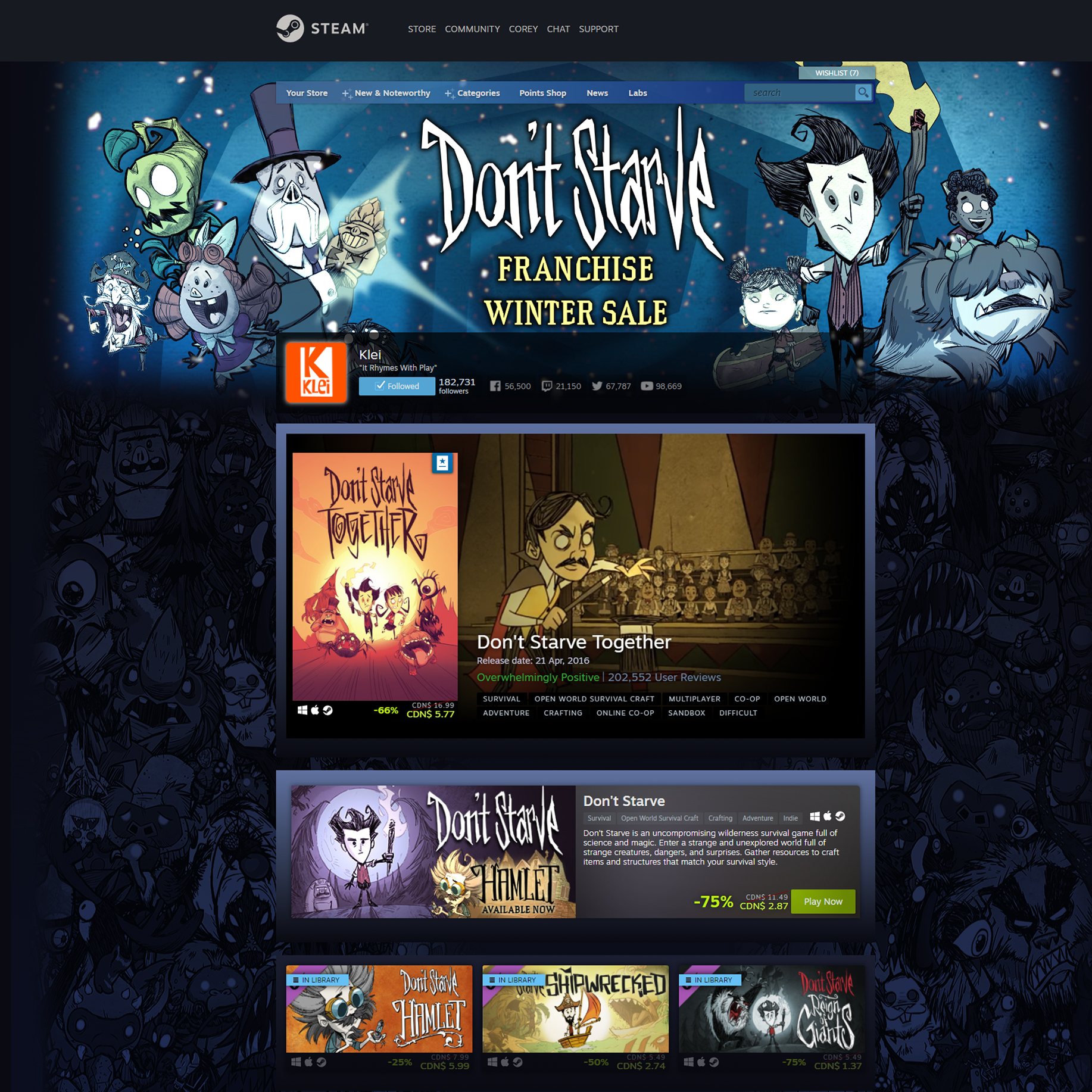 Klei on Twitter: "It's time the Steam Winter Sale and have a Franchise sale happening! Save up to 75% off! Check out the full sale here: https://t.co/Xim5pPs5Zs https://t.co/GW9kGUC8j8" /