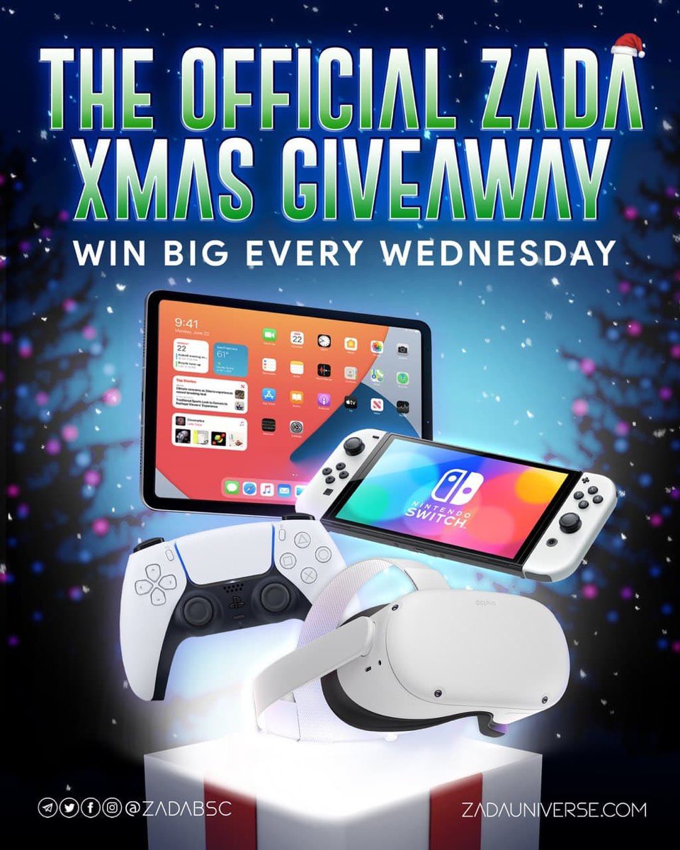zam_lao's tweet photo. 🎄THE OFFICIAL ZADA XMAS GIVEAWAY🎄

💎WEEK 4 - THE FINAL WEEK💎

🚨Top Prizes🚨

💫iPad 2021 - 9th Gen (64gb)
💫Amazon Gift cards 
💫ZADA Tokens and more!

Enter here: https://t.co/DPSn4Ew8P2 

#ZADA #ADA #cardanofeed #Cardano #ipadgen9 #Giveaway #ChristmasGiveaway #cyrpto #BSC https://t.co/3ZyWBguFC9