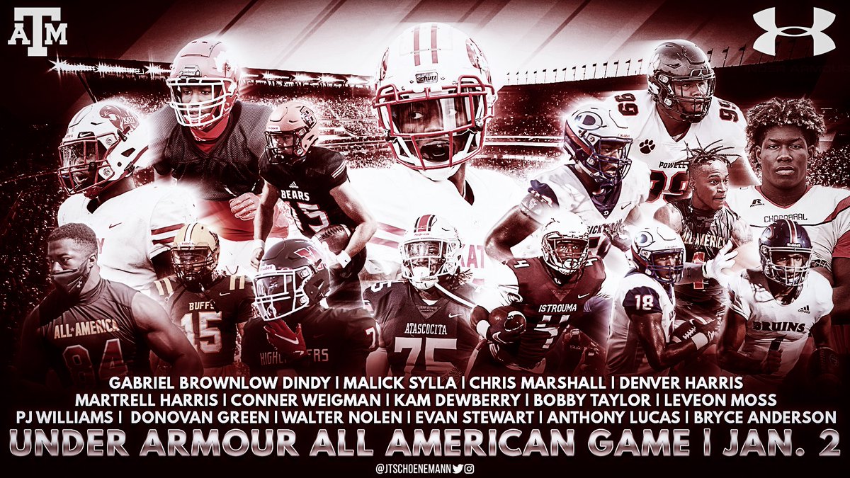 🗓: January 2nd
🕐: 1PM
📺: ESPN2
📍: Camping World Stadium, Orlando

15 Texas A&amp;M signees will take the field with the best in the nation in the Under Armour All American Game! Tune in! #GigEm
