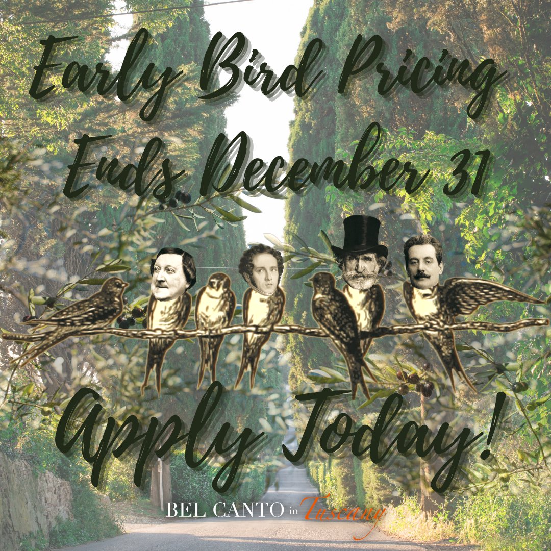 BelCantoTuscany's tweet image. Save $500 off of your Bel Canto in Tuscany 2022 tuition by applying and submitting your deposit before December 31, 2021!

Find the application here: yaptracker.com/applications/b…
And read all about the program here: belcantointuscany.com

#summeropera #greveinchianti #operaschool