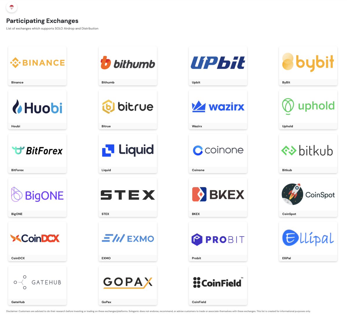 txRWAs's tweet photo. What are the supporting exchanges for $SOLO Airdrop?

You can see the latest list here: 

https://t.co/3pc0XigWv3

Simply keep your $XRP and/or $SOLO on these exchanges and receive the Airdrop.

*The list will be updated every frequently with the new exchanges. https://t.co/iEUZRWZn5y