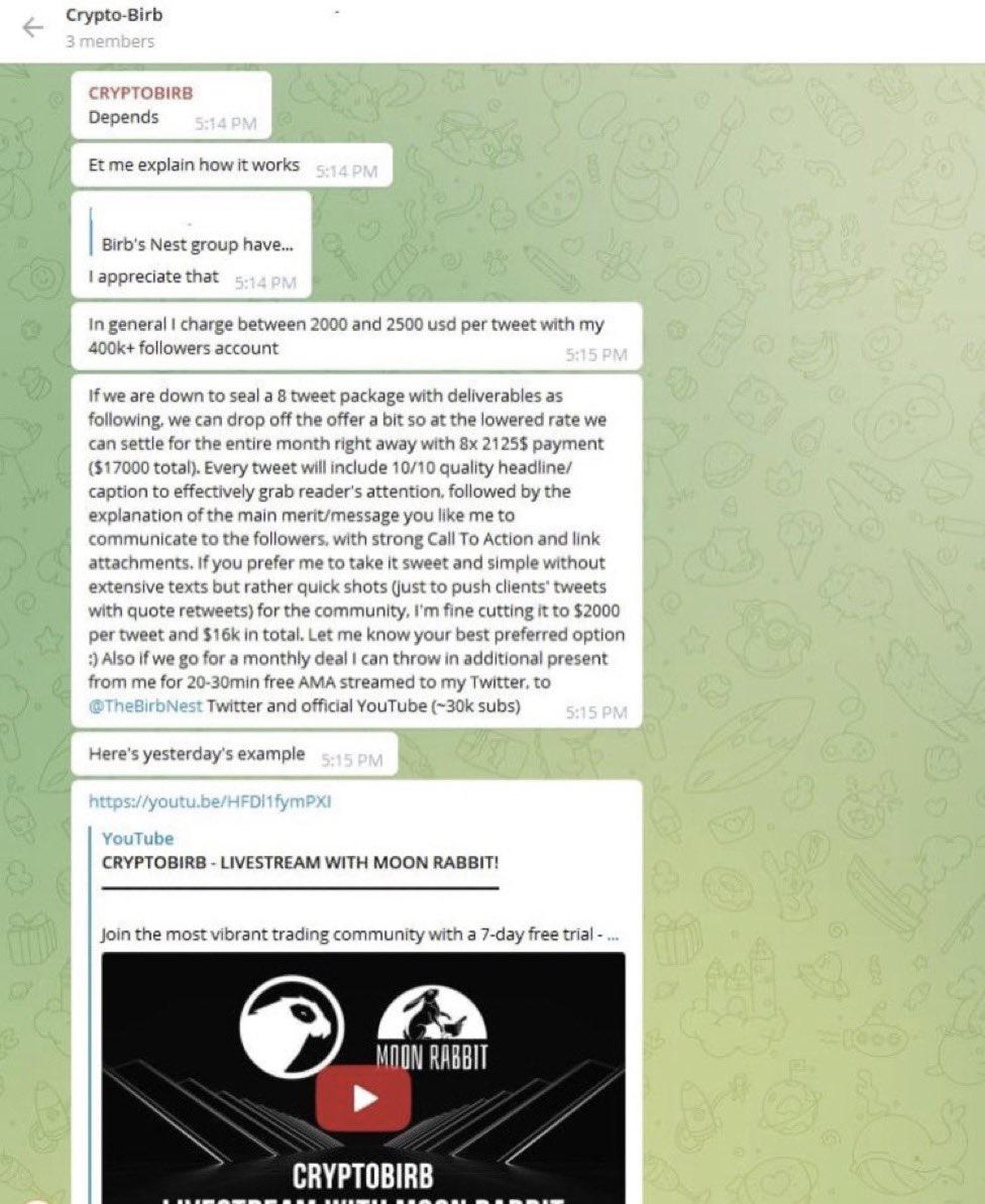 For all of Birb’s undisclosed shills he does…