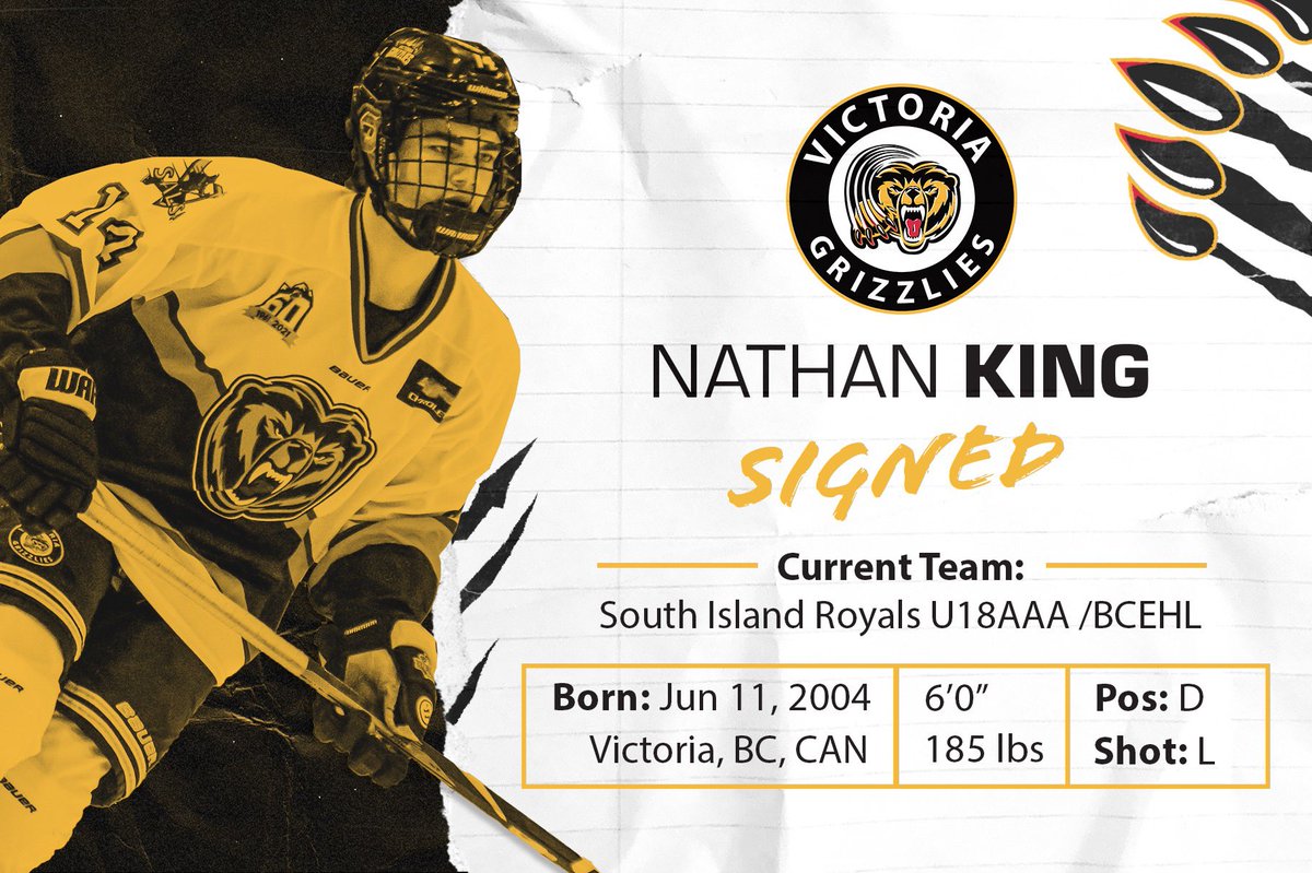 BCHLGrizzlies's tweet photo. The Victoria Grizzlies are pleased to announce the signing of 17-year-old defenceman Nathan King from Victoria. 

Welcome to the Grizzlies Nathan! https://t.co/lWNxE0ZxO6