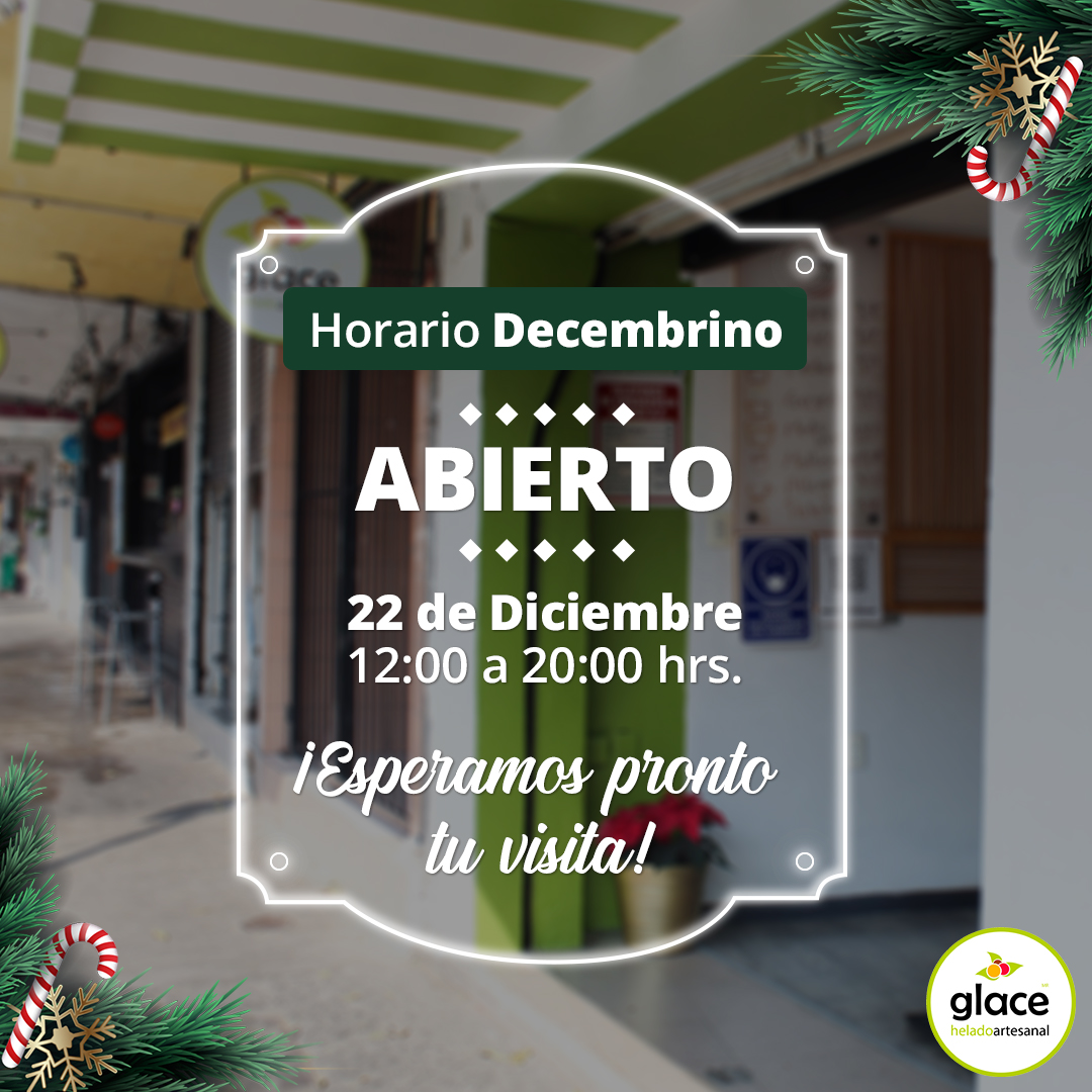 En Diciembre no dejes de venir por tu #GlaceFavorito. Puedes visitarnos en el siguiente horario…🍦👇🕦

Te esperamos pronto: Av. Coyoacán 360-Local A, código 2, Del Valle Norte 👉 bit.ly/3aoXK05
