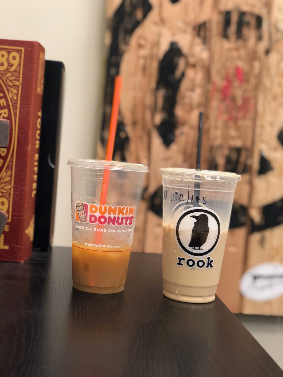 JXTGroup's tweet photo. The Office Debate Continues!! Dunkin or Rook?! ☕ Cast Your Vote in the Comment Section! #coffee #officedebate https://t.co/d6fBEaDpKW