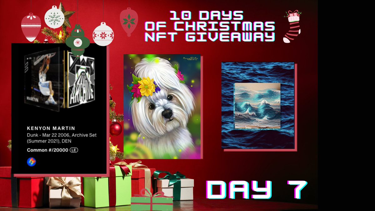 🎁🎁🎁10 DAYS OF CHRISTMAS: NFT GIVEAWAY! - DAY 7 🎁🎁🎁

Giving away: 
1x Kenyon Martin 20k (TSD)
1x <a href="/NftShowroom/">NFT Showroom</a> Maltese NFT
1x Promowaves #OpenseaNFT

✅ Like + RT
✅ Follow @thejensenart &amp; <a href="/JeanlucSR/">Jean-luc van Charante</a>
✅ Tag 2 friends 👇

#NFT #Giveaway #NBATopShot