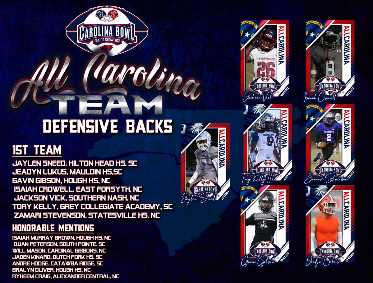 Alert🚨🔥🚨👀👀🔊 Congratulations to the 2021 DB  “ALL CAROLINA SENIOR TEAM”.