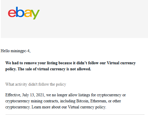 Enovogen's tweet photo. So i have been trying to sell my software on ebay but they are so under educated they don't know what software is. 

They removed my listing and send me this policy about crypto.

here is my new listing can you guys see what i am doing wrong?

https://t.co/COPsKVjWo8 https://t.co/Ly1WQsM0el