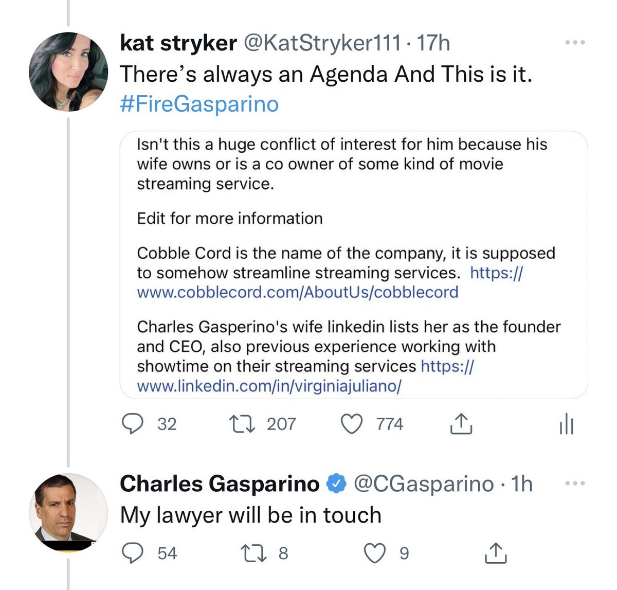 KatStryker111's tweet image. $AMC 🔥🔥Truth Hurts🔥🔥 @CGasparino   Is Now Threatening To Sue Me!!🔥🔥#AMC You Know What To Do!! 🔥Spread This Like Wildfire🔥🔥 #FireGasparino🔥
