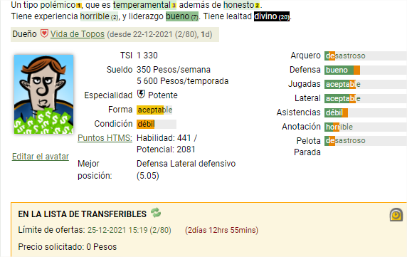 Player ID 464809327 - <a href="/HattrickTransfe/">Hattrick Transfers</a>