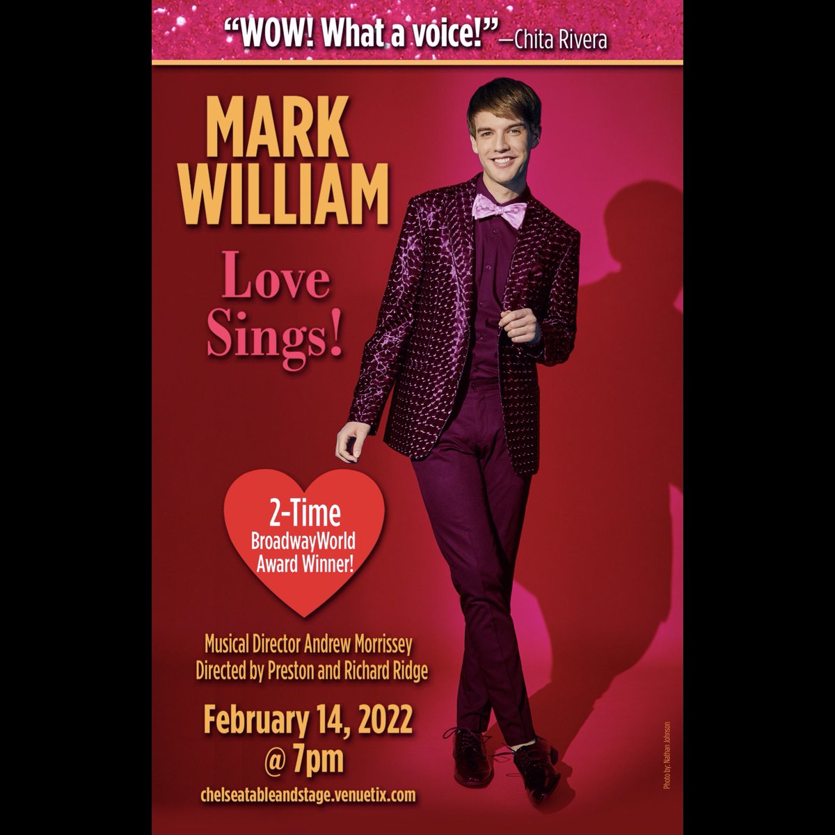 Join me on #ValentinesDay for Mark William: Love Sings! at the new #ChelseaTableAndStage! It’ll be romantic & full of joy! The perfect way to spend your V-Day. Be my date!

chelseatableandstage.venuetix.com/show/details/B…

#MarkWilliam #MarkWilliamNYC #LoveSings @RichardRidge  #PrestonRidgeManagement