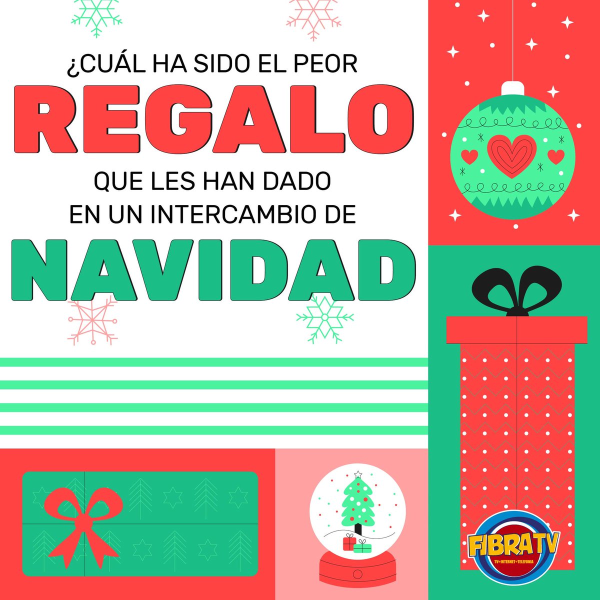 fibratv's tweet photo. 👇🏻Cuéntanos cuál ha sido ese regalo 🎁 que no esperabas recibir 😬 y que no fue una agradable sorpresa 😅

#FIBRATV #EmpresaSANJUANENSE #Telecomunicaciones #Navidad https://t.co/WrZyguz6FL